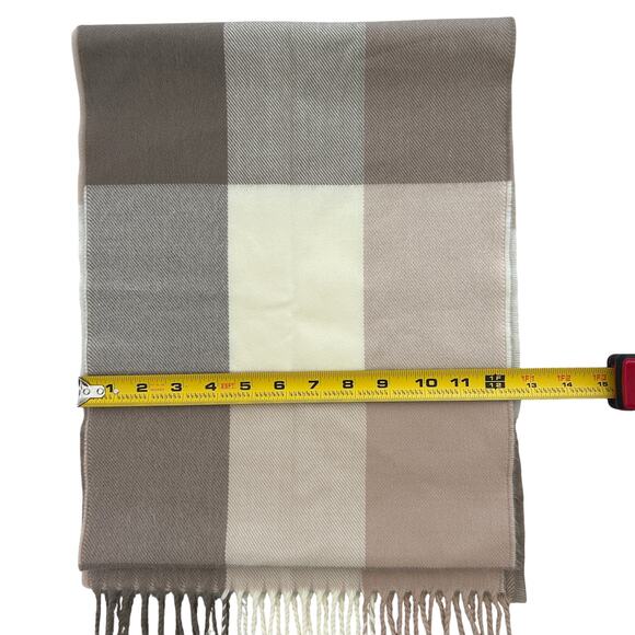 100% Cashmere Scarf Made in Scotland Neutral Soft Block Colors - Picture 7 of 8